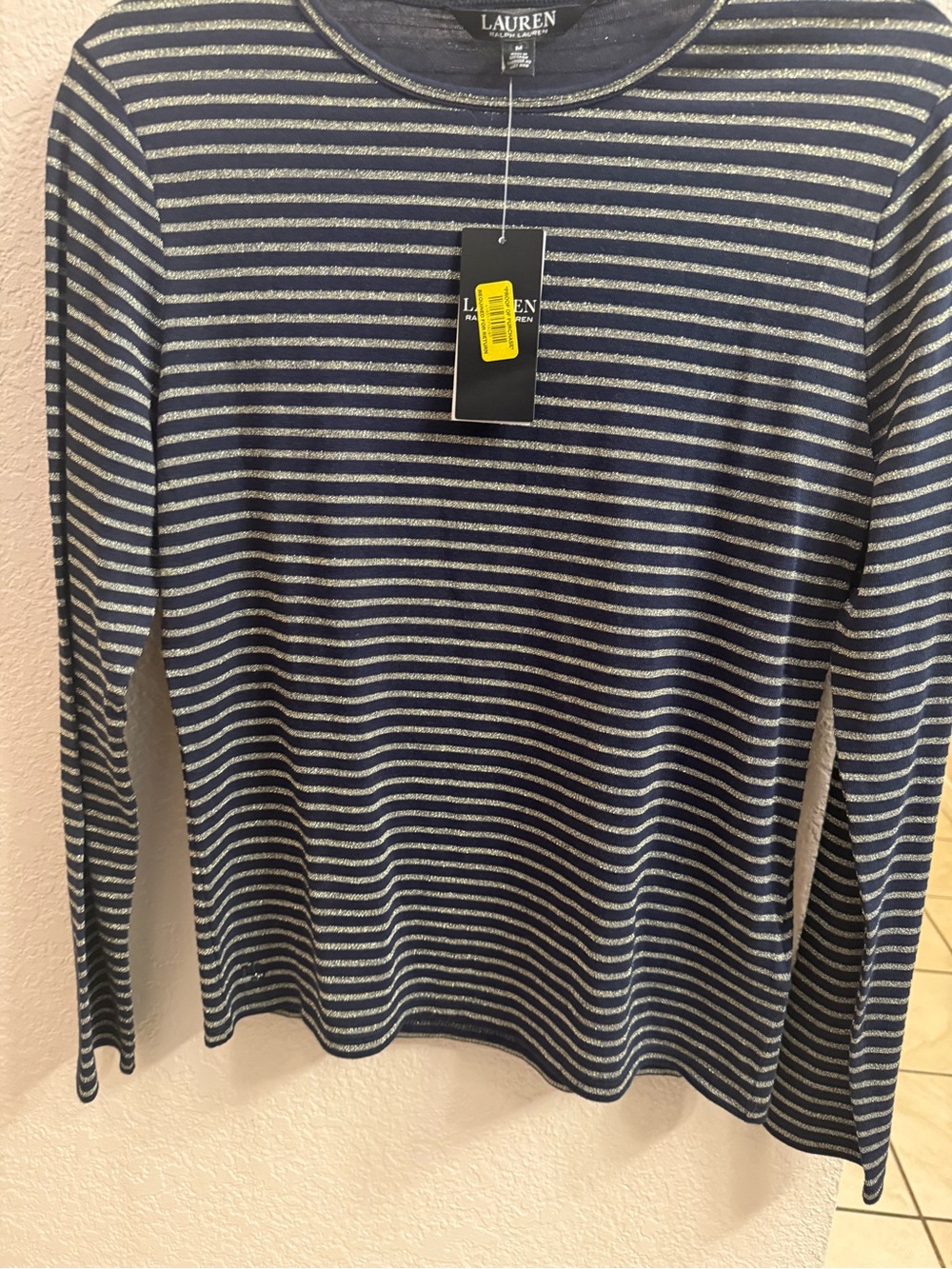 Ralph Lauren Navy and White Striped Crewneck Sweater